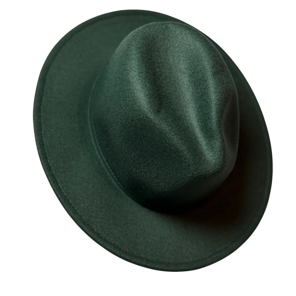 Compliments Felt Fedora Hat Pineneedle Green Faux Leather Trim One Size Women